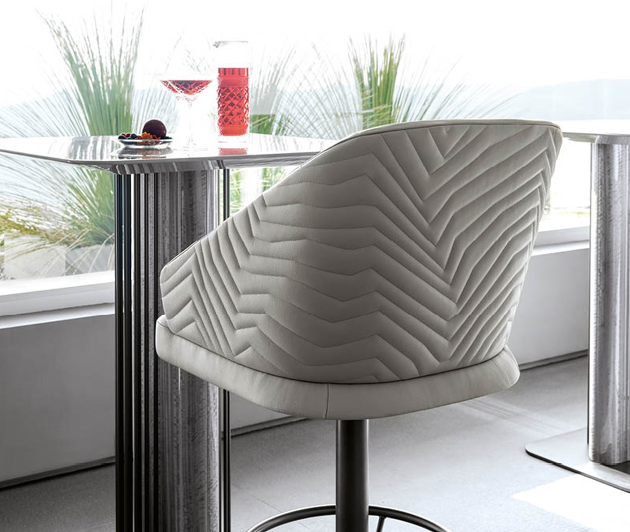 Stainless Steel and Upholstery Bar Stool