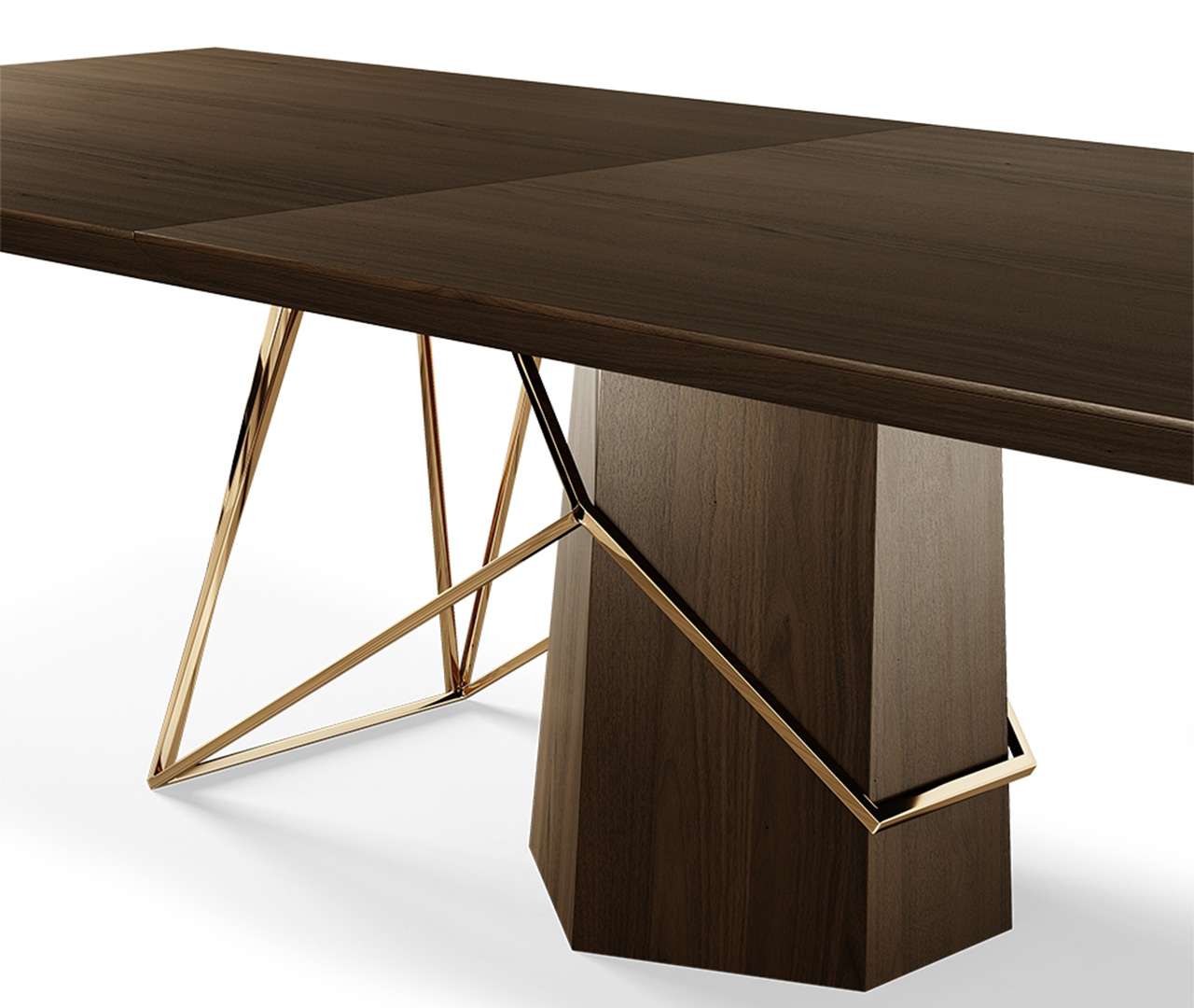 Rectangular Wooden Dining Table with Brass Details