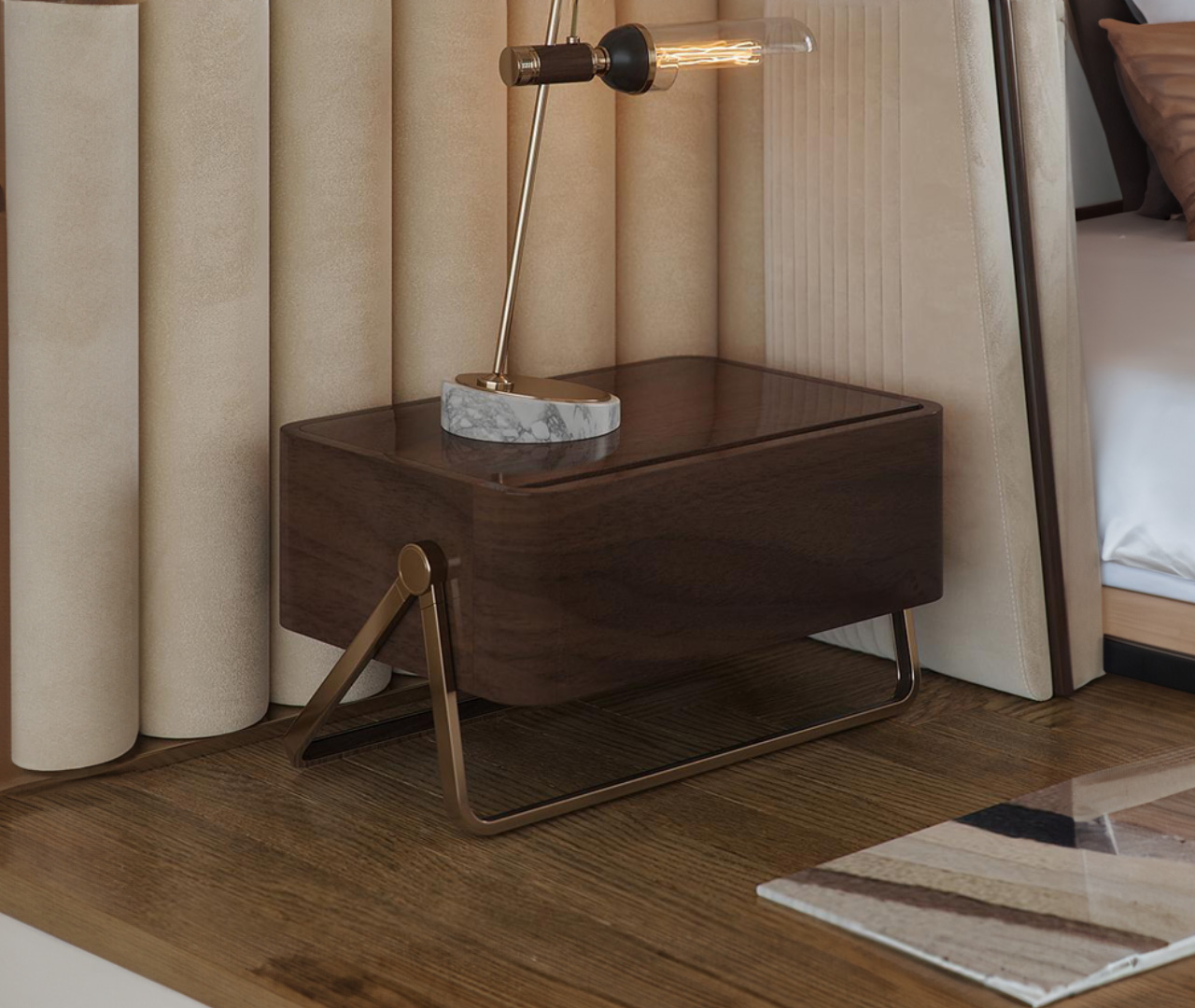 Walnut Wood Bedside Table