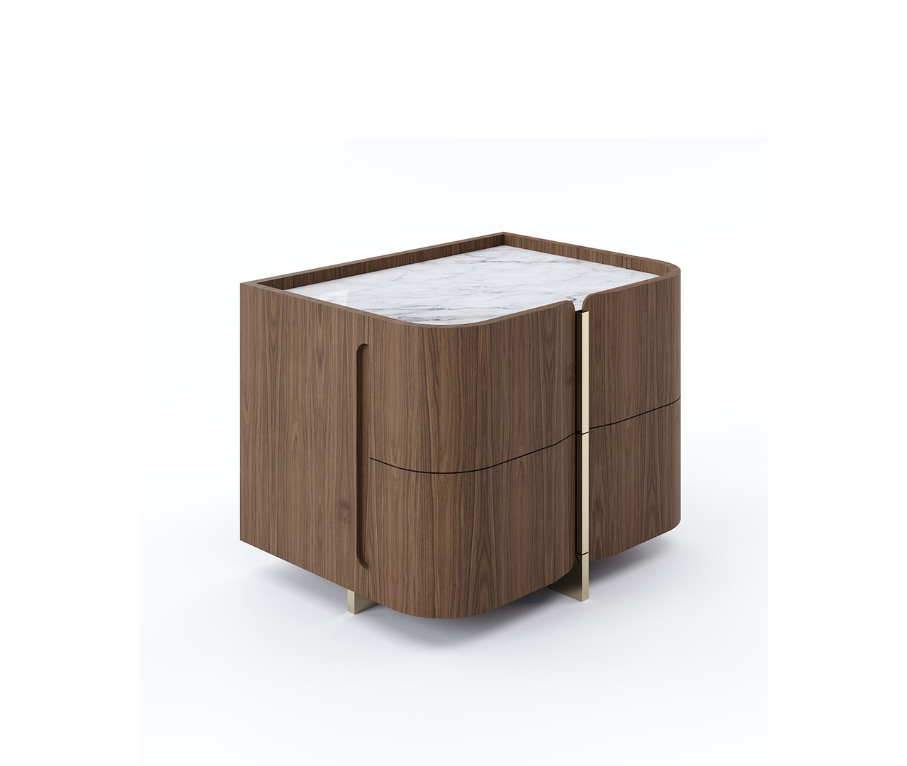 Walnut Gentle Curved Bedside Table