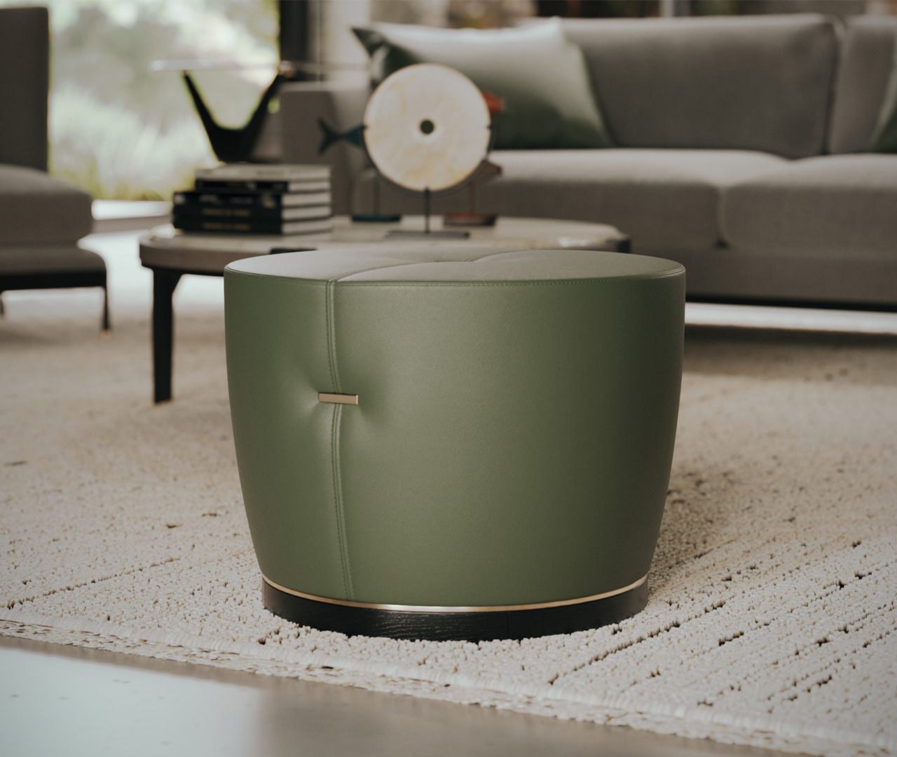 Upholstery and Stainless Steel Pouf