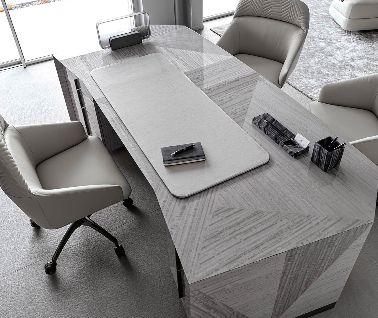 Stainless Steel and Wood Veneer Office Desk