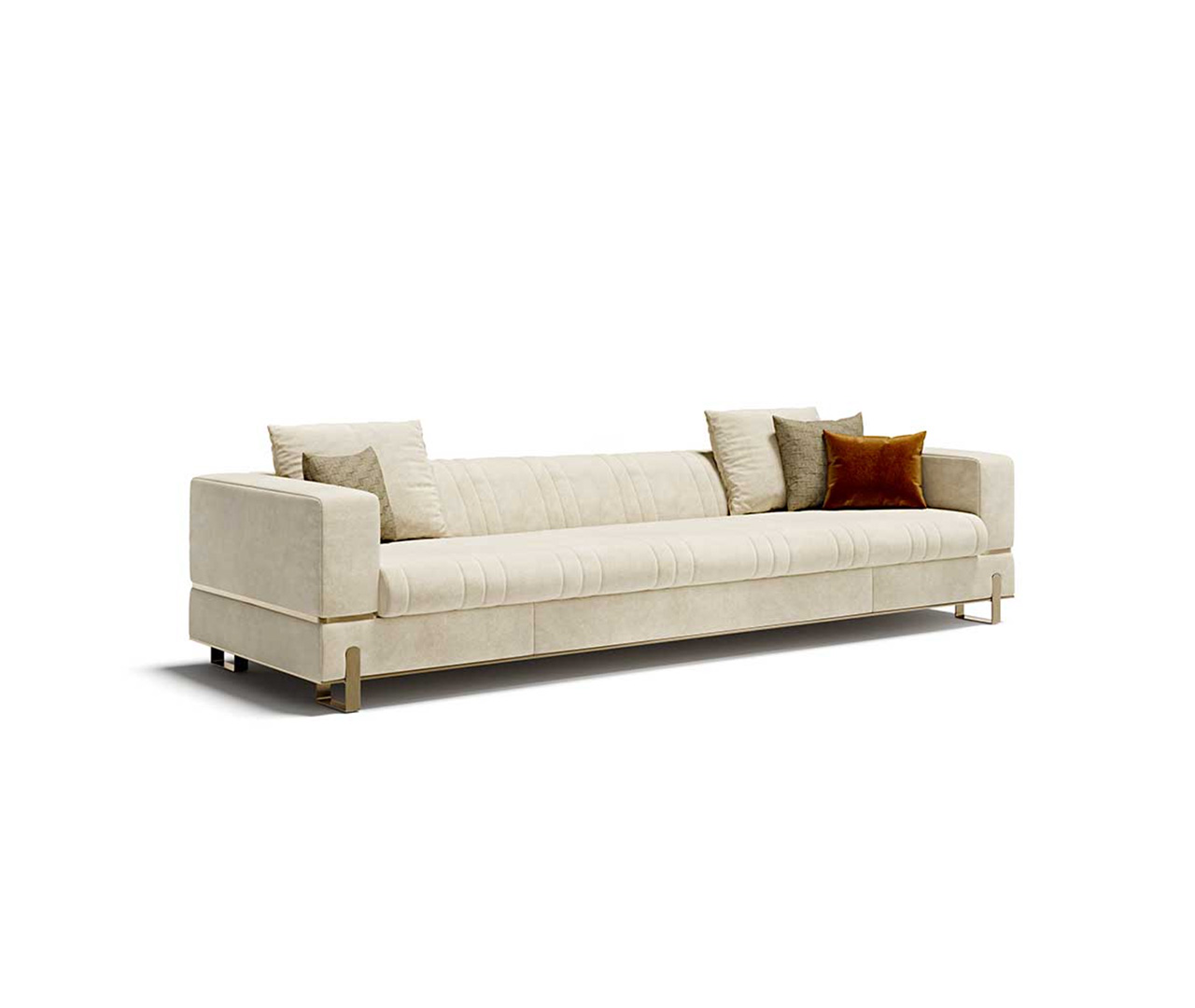 Gold-Trimmed Beige Sofa