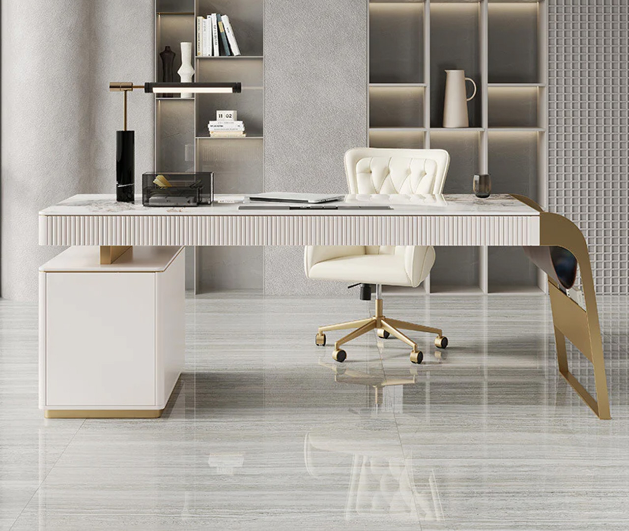 Stainless Steel and Marble Office Desk